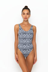 AFIA SWIMSUIT -BLACK/WHITE SNAKE RIB